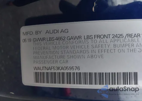 2019 Audi A5 45 Premium from USA, damaged, VIN WAUTNAF53KA059576